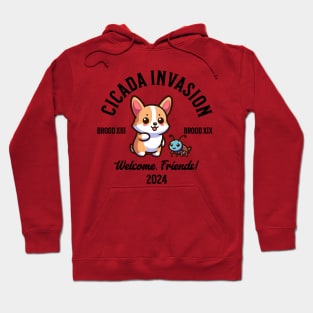 Cicada Invasion 2024 Cute Corgi Hoodie